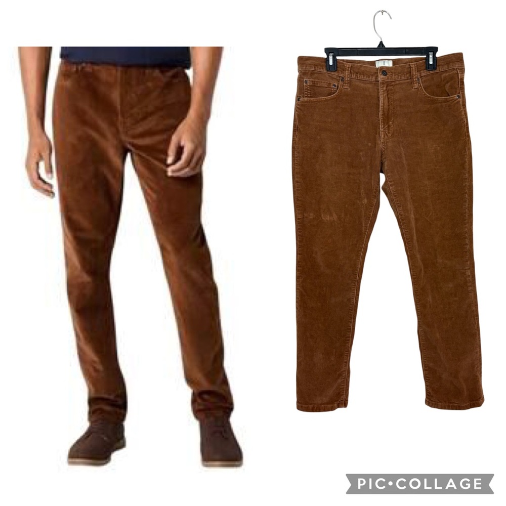 Mutual Weave Corduroy Cognac Brown Slim Fit Straight Stretch Pants 34”-30”